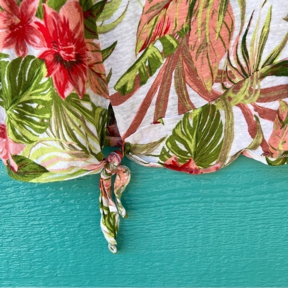 J.JILL LOVE LINEN TROPICAL FLORAL PRINT TIE FRONT BOXY TOP SIZE MEDIUM - Picture 7 of 8
